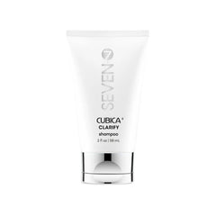 SEVEN Cubica Clarifying Shampoo bottle pour highlights essential oils for scalp refreshment and buildup removal