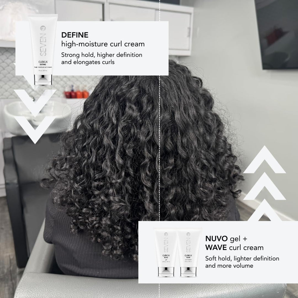 SEVEN Cubica Define cream on hand displaying silky texture and frizz control