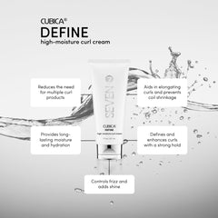 SEVEN Cubica Define on damp hair demonstrating elongated curls and reduced shrinkage