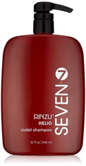 Seven Rinzu Helio Violet shampoo bottle in 32 oz for long-lasting blonde care.