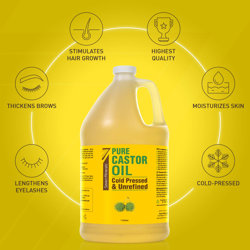 Seven Minerals hexane-free castor oil label emphasizing purity