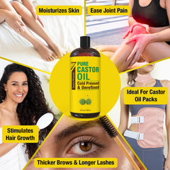 Seven Minerals cold pressed castor oil pour demonstrates convenient slow dispensing.