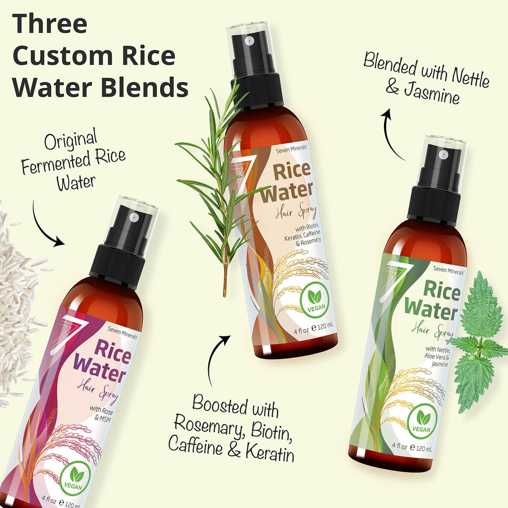 User applying Seven Minerals spray on hair for potential thickness.
