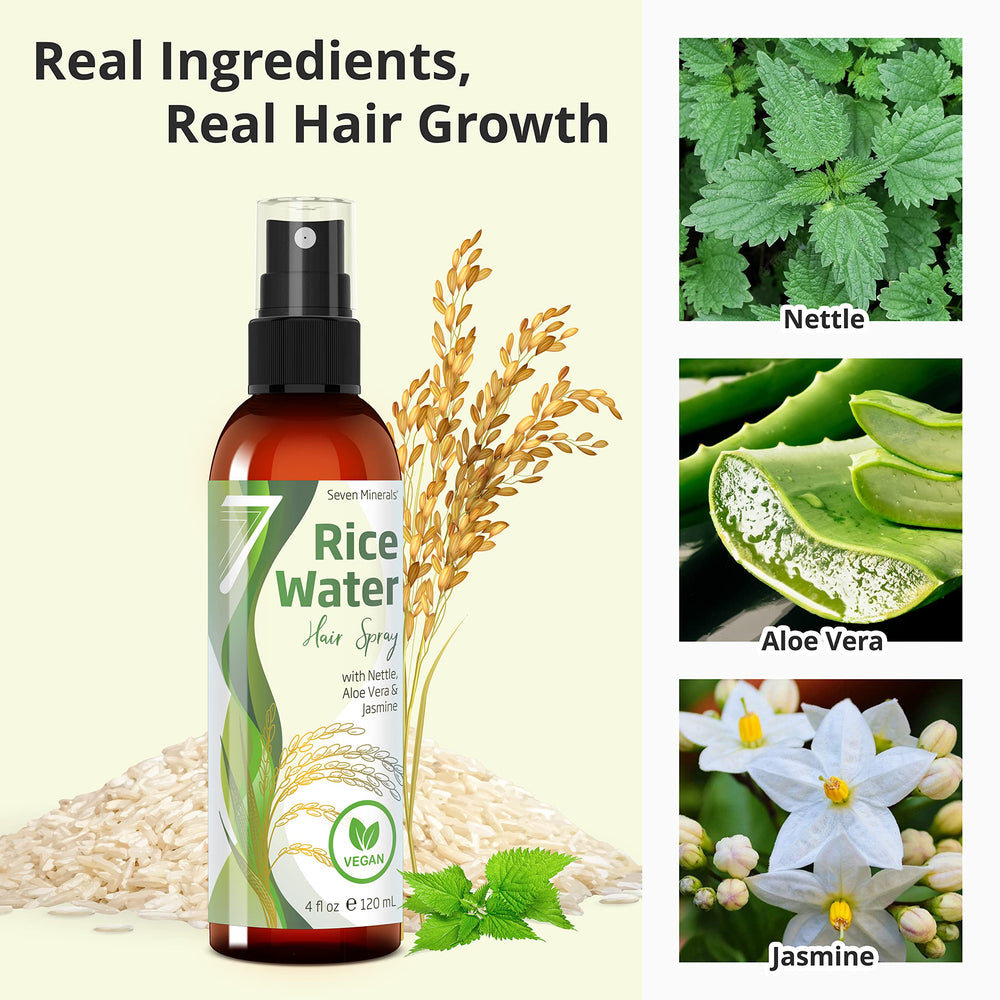 Seven Minerals spray being applied to damp hair for smoother strands.