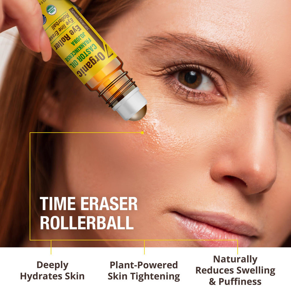 Seven Minerals packaging emphasizes organic, paraben-free skincare