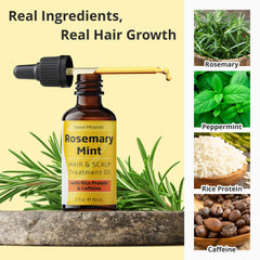 Fresh mint note visible on Seven Minerals Rosemary Oil bottle