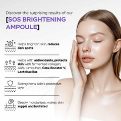 SEYOUL SOS Radiance Ampoule packaging with premium ingredients such as rosemary and fermented collagen