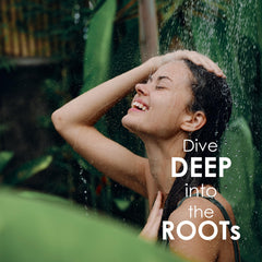 Close-up scalp detail shows applying the nourishing SH-RD blend.