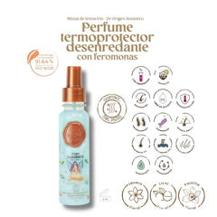 SHAEIO Ritual Botanico heat protection spray application on hair before styling.