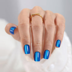 ShangMeng Blue Cat Eye press-on nails in square pack for quick salon-style glam