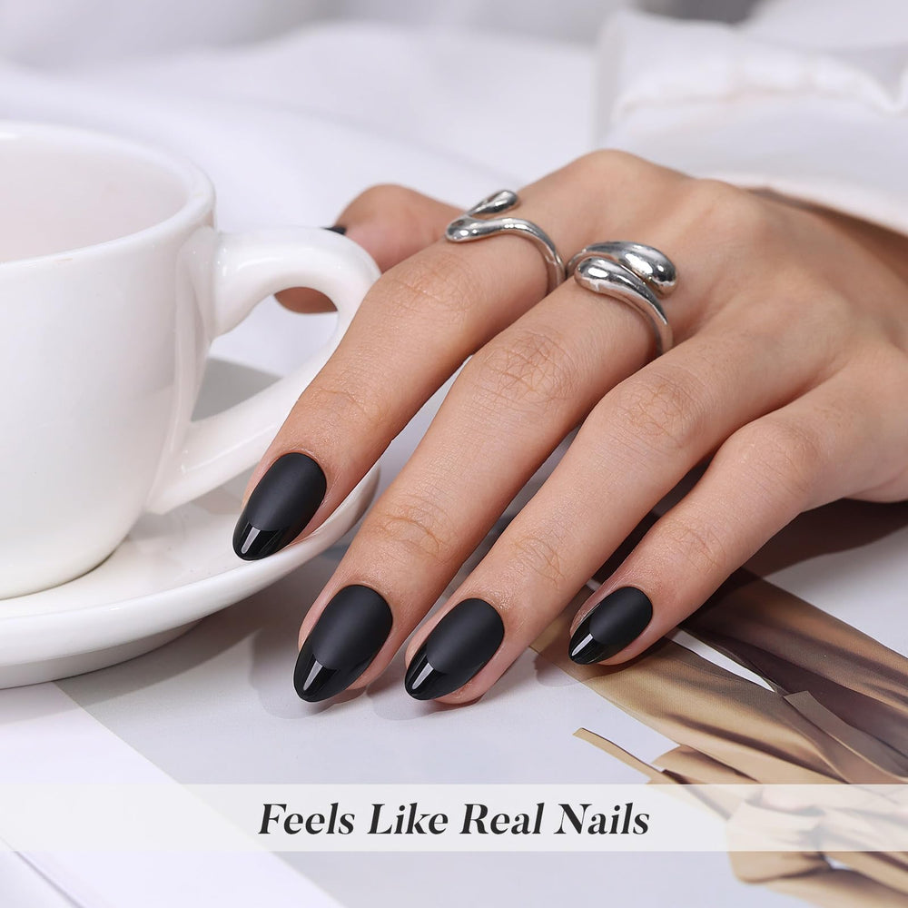 ShangMeng nails with glossy French tips on matte black nails for chic daily style.