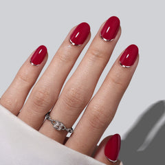 ShangMeng red oval press-on nails for at home salon look
