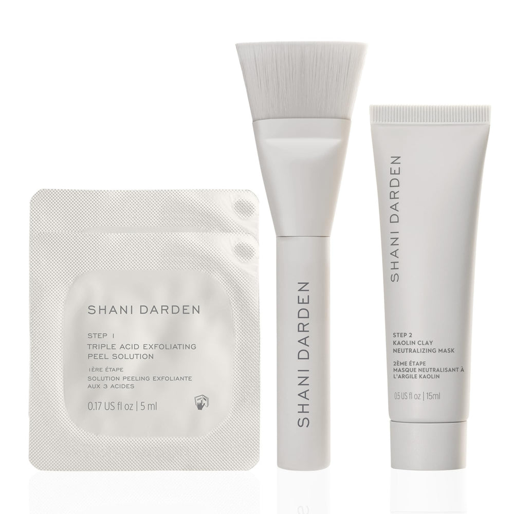 Shani Darden Triple Acid Peel Mini Kit bottle closeup for smooth, radiant skin prep.