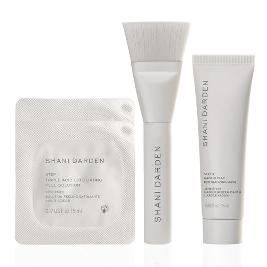 Shani Darden Triple Acid Peel Mini Kit bottle closeup for smooth, radiant skin prep.