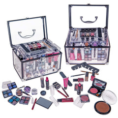 SHANY aluminum beauty organizer with mini palettes offers compact, reusable storage.