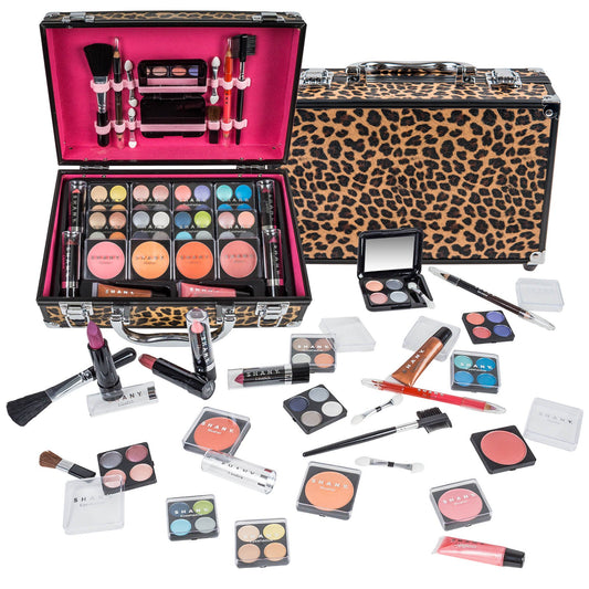 SHANY Carry All Train Case leopard front view, portable organizer for on-the-go makeup