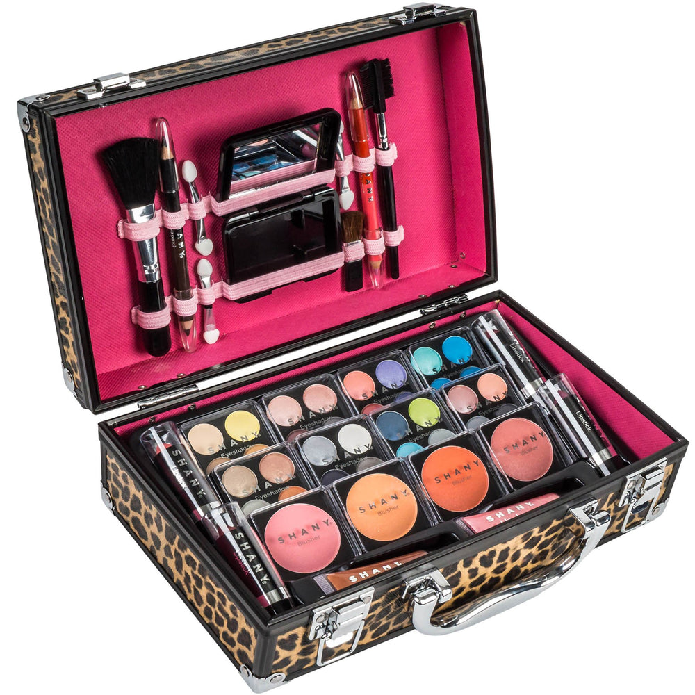 SHANY Carry All Train Case leopard open compartment, organized storage for brushes, shadows, and lips