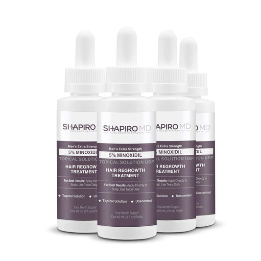Shapiro MD Minoxidil 5% bottle for daily hair growth routine