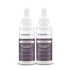 Shapiro MD Minoxidil bottle on a clean surface for scalp hair growth support.