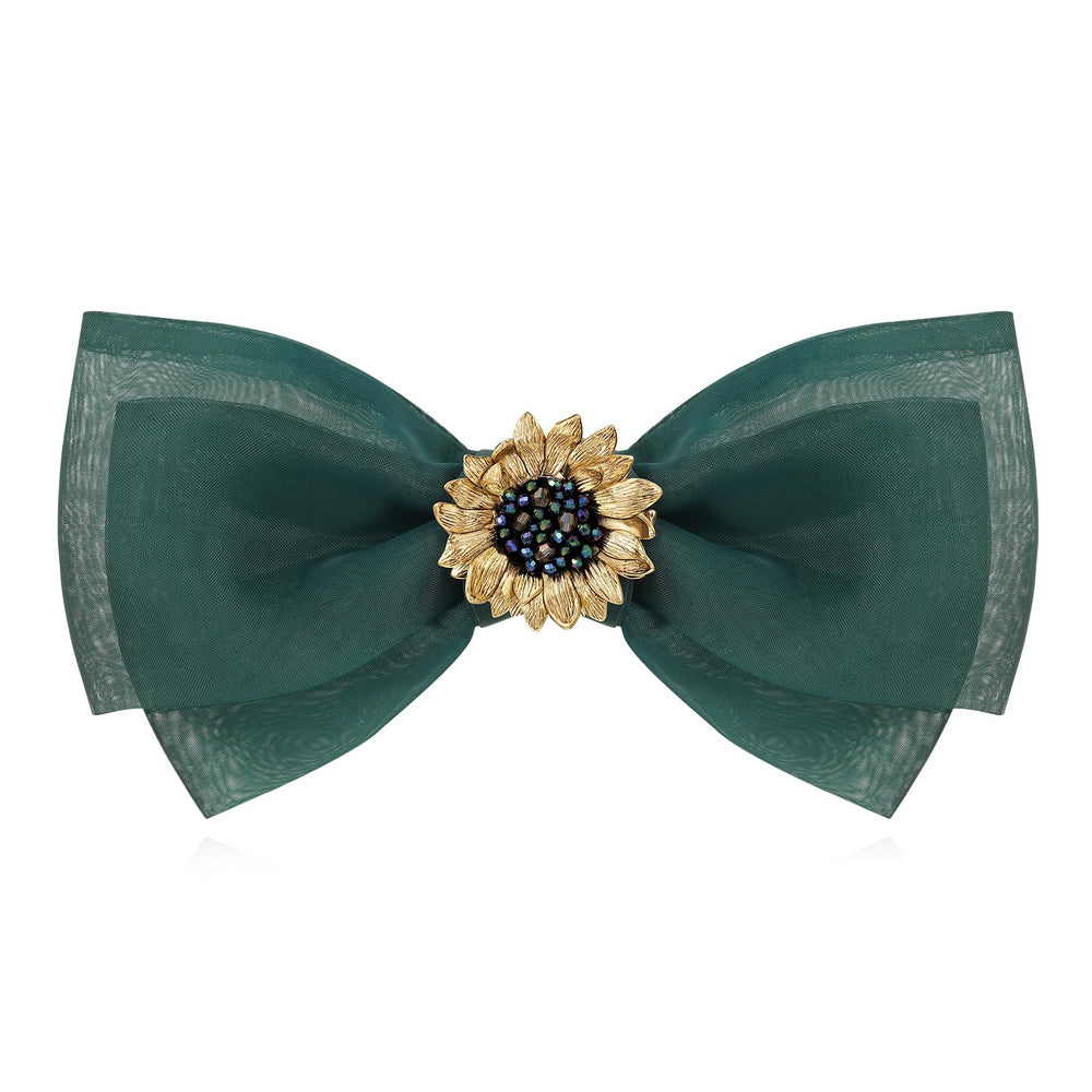 SHE'S FREE STYLE JUST FOR YOU Van Gogh sunflower bow clip green close-up for elegant hairstyle