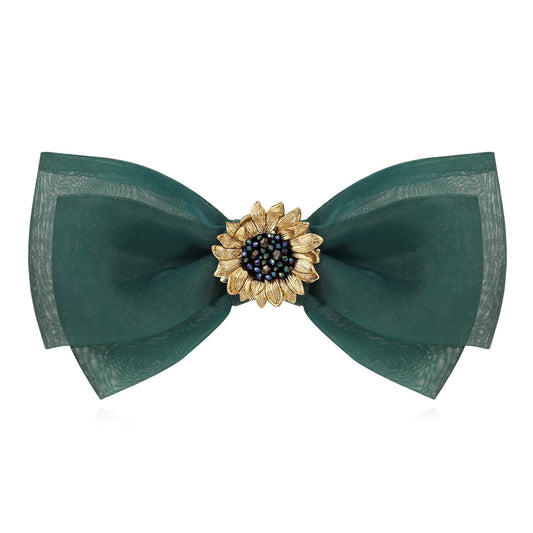 SHE'S FREE STYLE JUST FOR YOU Van Gogh sunflower bow clip green close-up for elegant hairstyle