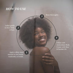 Foamy lather of Shea Radiance body wash for a gentle cleanse