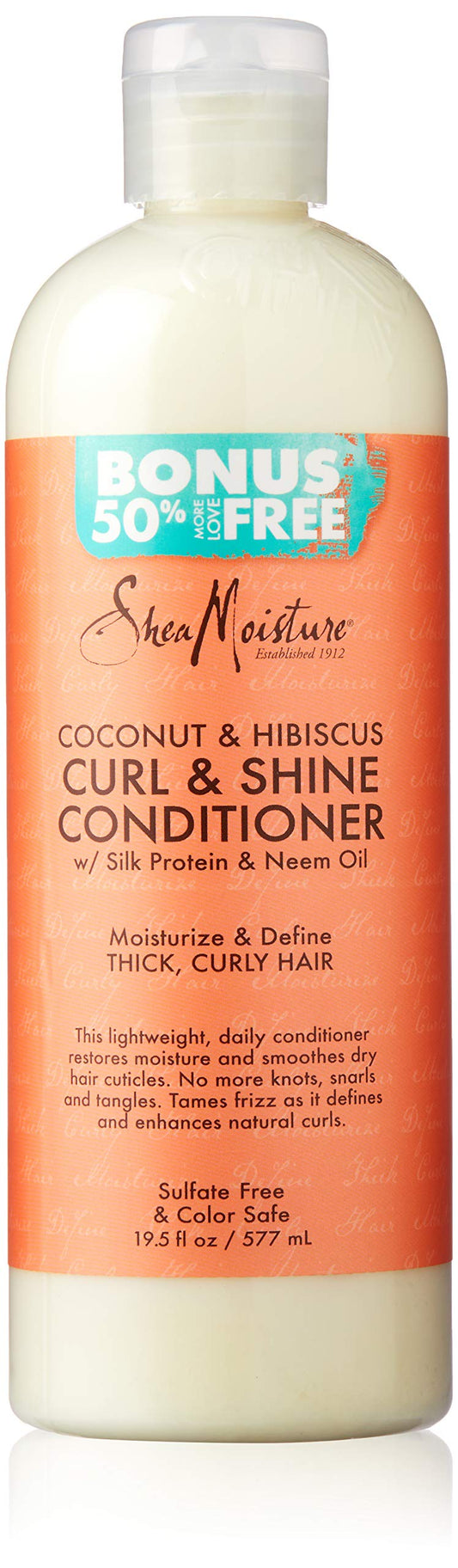 SheaMoisture Coconut and Hibiscus Curl and Shine conditioner bottle-pour for detangling.