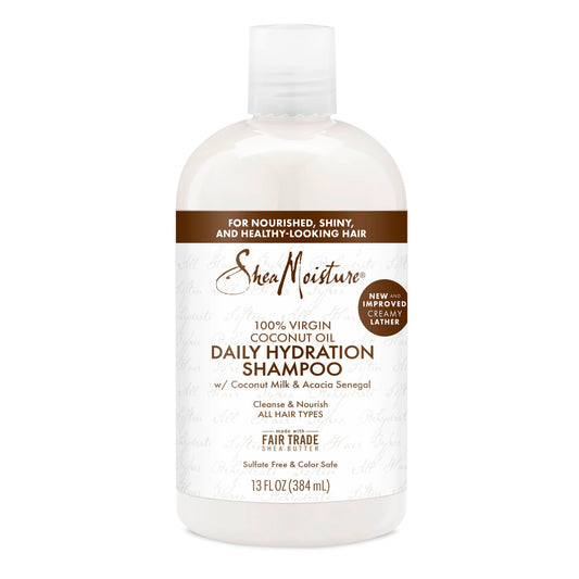 SheaMoisture Daily Hydration Shampoo bottle front showing coconut oil hydration benefits