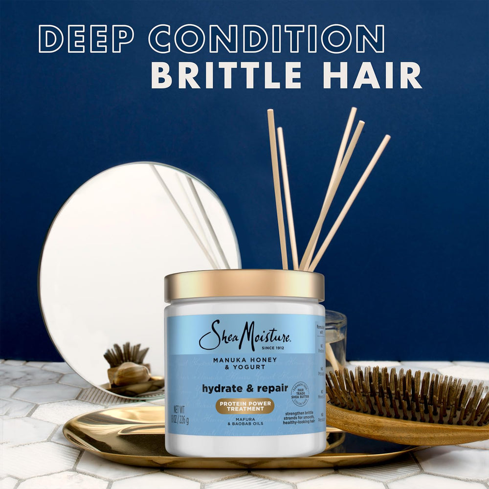 Pouring SheaMoisture hair mask from bottle for even distribution