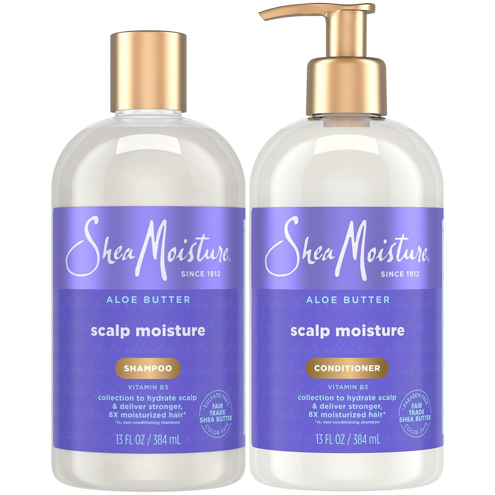 SheaMoisture shampoo bottle showing hydration and cleansing with aloe butter
