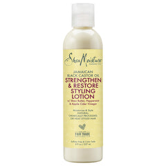 Sheamoisture Strengthen and Restore Styling Lotion bottle smoothing frizz and adding moisture