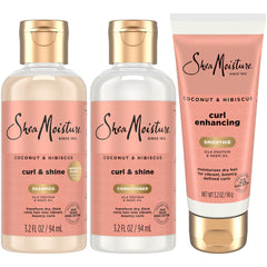 SheaMoisture Coconut & Hibiscus Shampoo travel bottle for smooth curls and refreshing cleanse.