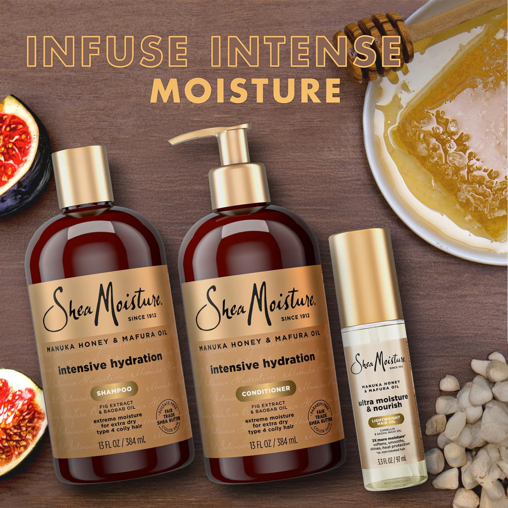 SheaMoisture Ultra Moisture Nourish Hair Oil bottle provides lightweight hydration