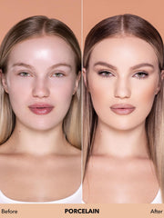 SHEGLAM full-coverage porcelain foundation swatch shows rich pigment for natural-looking finish.