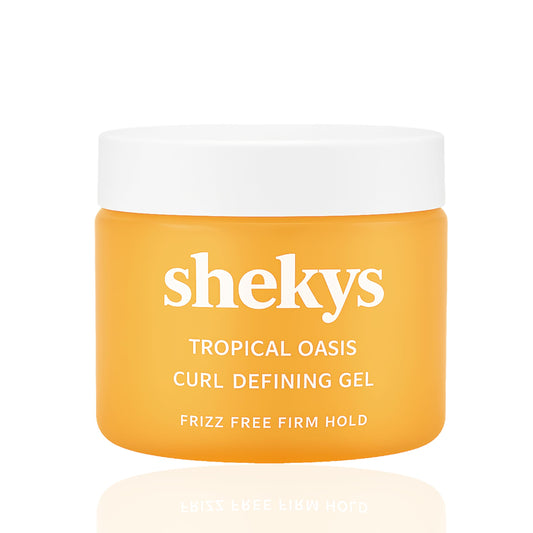 Shekys anti-humidity gel bottle delivering frizz-free, strong hold curls.