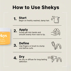 Unisex curl care with Shekys gel offering all-day hold.