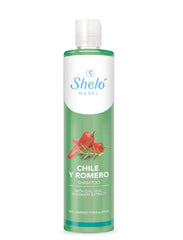 Sheló NABEL chili rosemary shampoo bottle promotes silkiness and body.