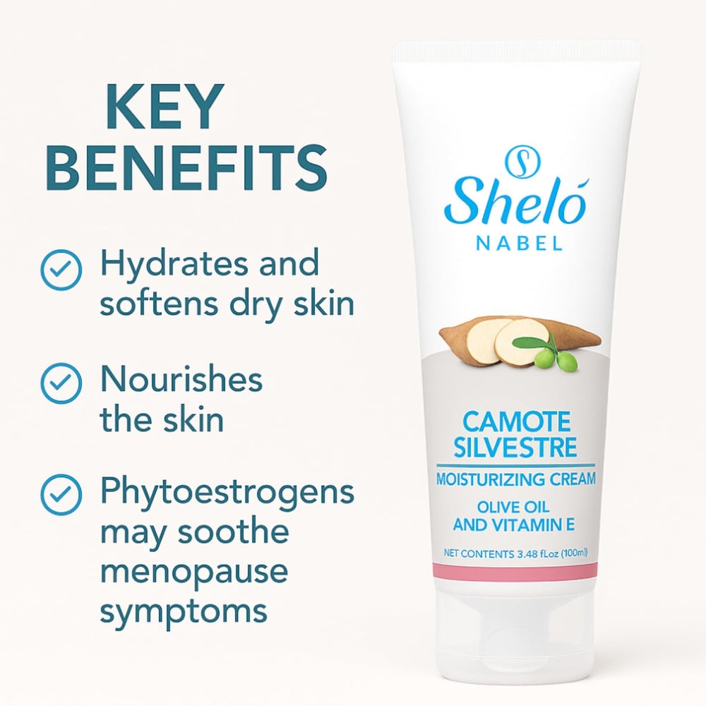 Compact 3.38 oz tube of Sheló NABEL moisturizer for travel