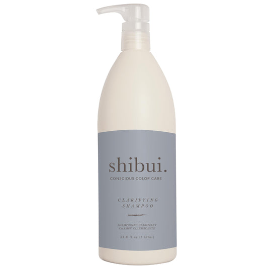 SHIBUI Clarifying Shampoo bottle on shelf demonstrates deep cleansing.