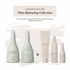 SHIBUI Ultra Hydrating Conditioner featured in a bathroom routine to smooth textured hair