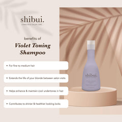 SHIBUI Violet Toning Shampoo pump application demonstrating even lather and tone balance