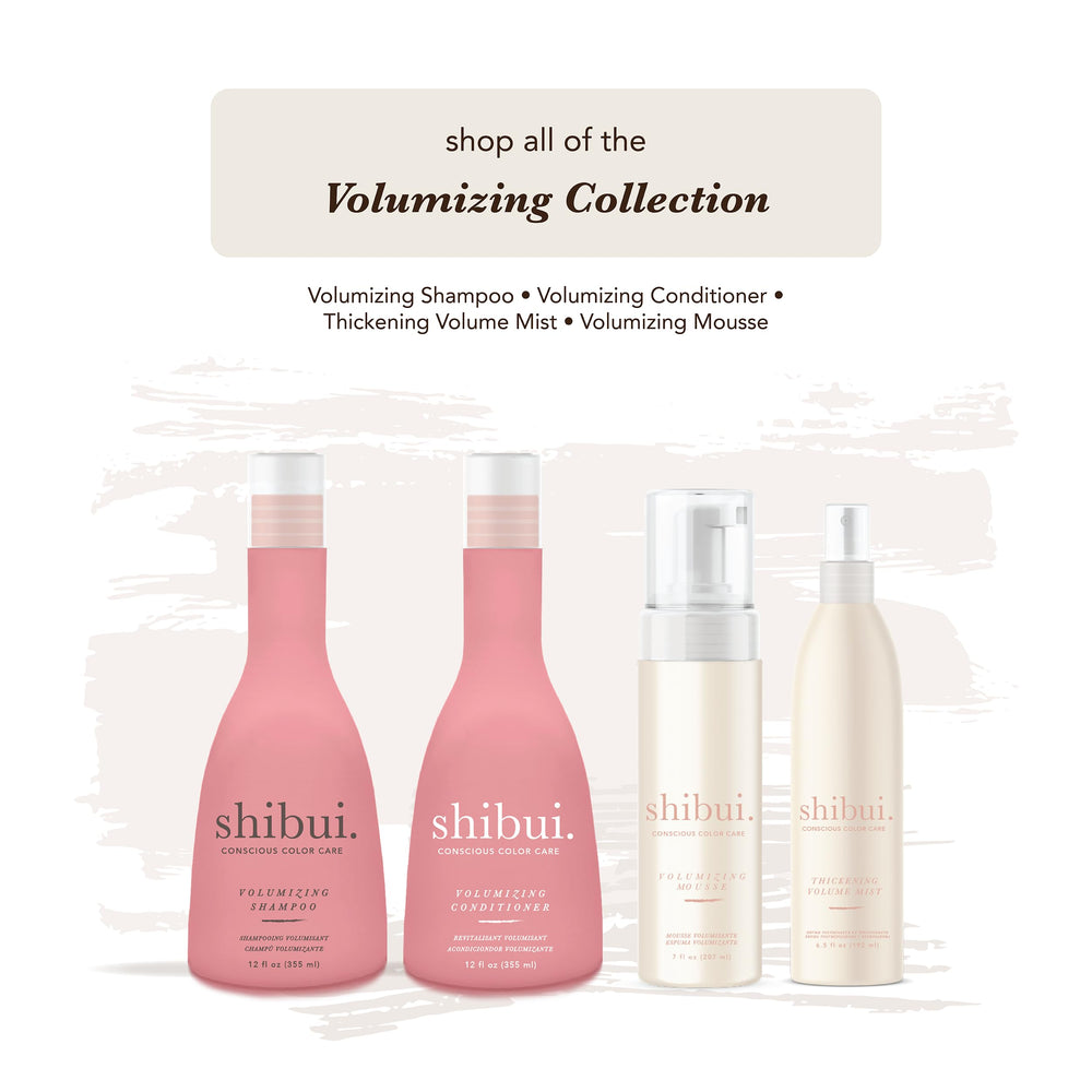 SHIBUI Volumizing Shampoo 12 oz bottle emphasizes color-safe, lightweight cleansing.