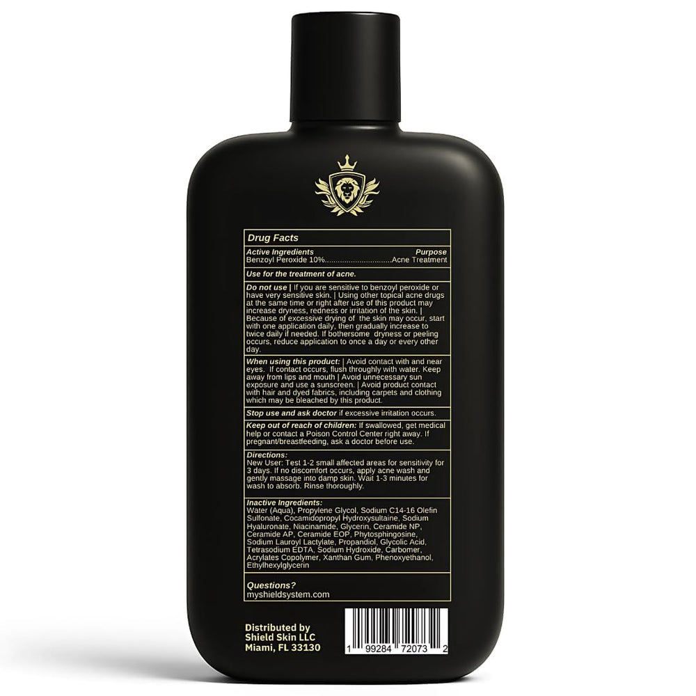 Shield Acne Wash bundle image showing USA-made, fragrance-free routine