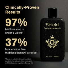 Shield shoulders cleansing foamy lather focuses on pore refreshment.