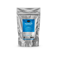 ShiKai Magnesium Bath Flakes with Melatonin being poured into a warm bath to relax muscles