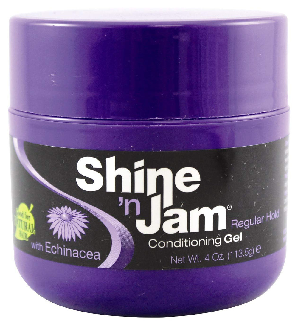 Shine 'n Jam conditioning gel bottle with regular hold for defined waves and non-flaky moisture.