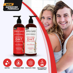 Shiny Leaf packaging set image shows shampoo and conditioner duo for daily routine.