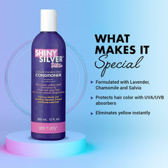 Shiny Silver conditioner being applied to color-treated hair for smoothness.