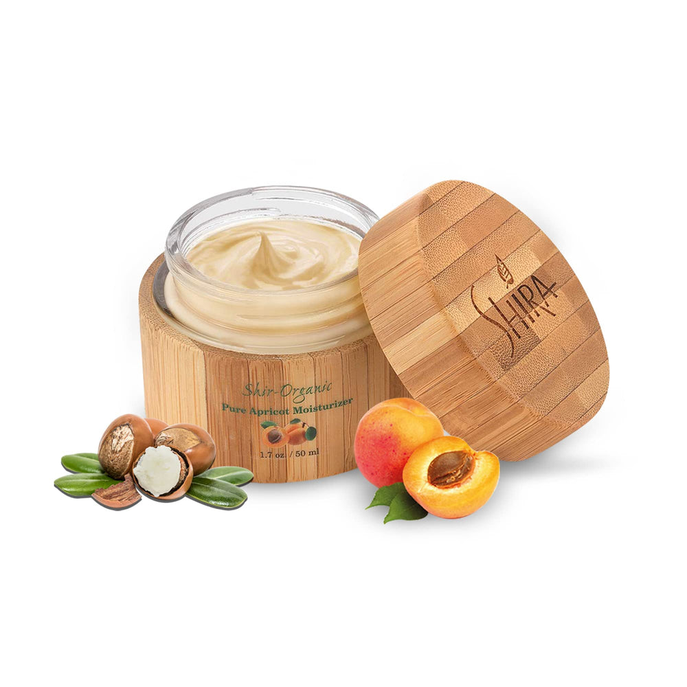 Shira Apricot Moisturizer cream texture close-up shows rich, absorbent formula.