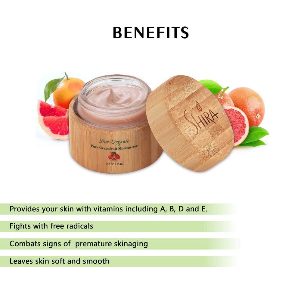 Shira Pink Grapefruit Moisturizer ingredient list highlights organic grapefruit extracts for nourishment